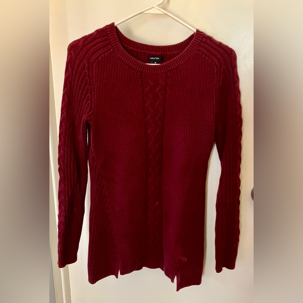 Nautica Women's Burgundy Cable Knit Sweater